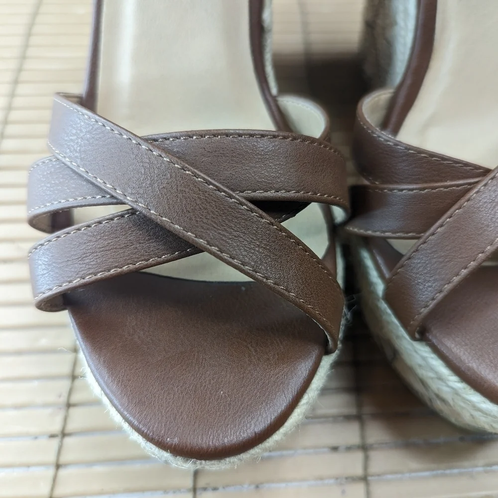 Charlotte Russe Brown Vegan Leather Espadrilles Platform Wedge 5